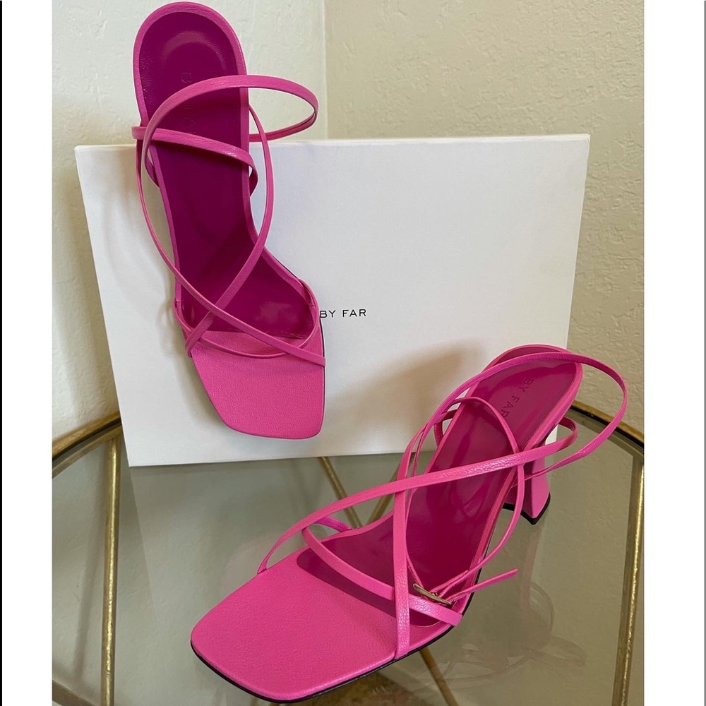 By Far
Kersti Square-Toe Neon Leather Sandals